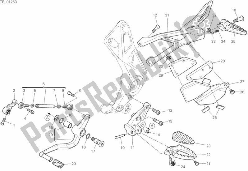All parts for the Footrests, Left of the Ducati Diavel 1260 Thailand 2020
